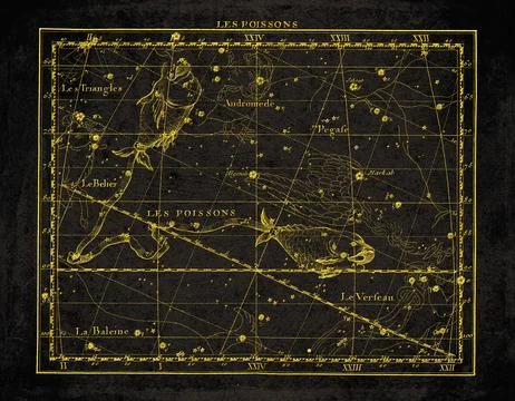 Vintage Constellation Star Map Pisces Triangulum Aries Andromeda Pegasus Ce.. Stock Illustration