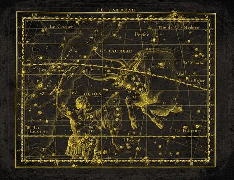 Vintage Constellation Star Map Taurus Orion Eridanus Monoceros Stock Illustration