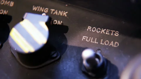 Vintage Controls for Rocket Launch and Wing Tank in an Antique Bomber - 4K Stock Footage 285336200