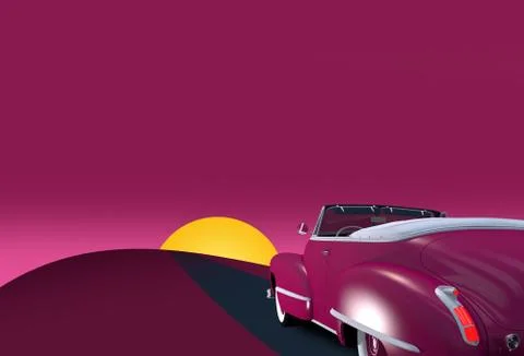 Vintage Convertible Oldtimer Car 3D Render Illustration with Copy Space. Stock Illustration