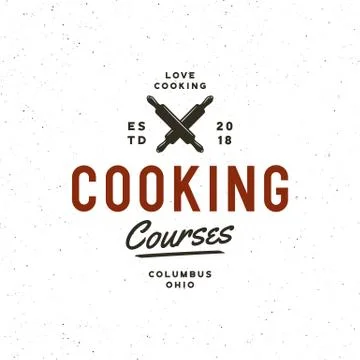 Vintage cooking classes logo. retro styled culinary school emblem. vector Stock Illustration