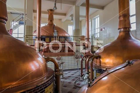 Vintage copper kettle - brewery in Belgium Stock Photos