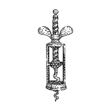 Vintage corkscrew drawing for wine bottle opening Stock Illustration