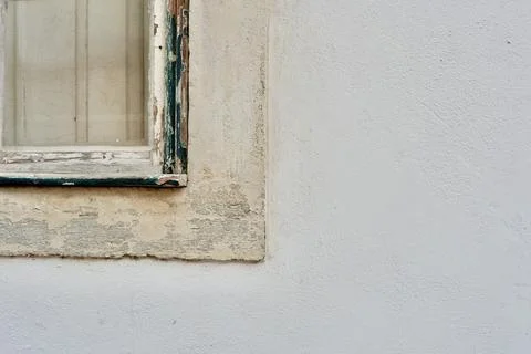 Vintage corner of the old-fashioned decayed window downtown in Lisbon, Portug Stock Photos
