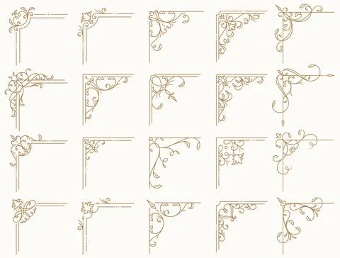 Vintage corners set. Vector decorative elements. Stock Illustration