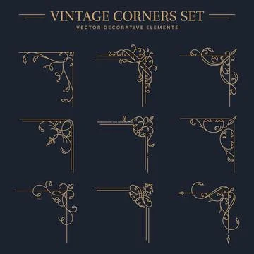 Vintage corners set. Vector decorative elements. Stock Illustration