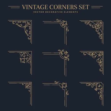 Vintage corners set. Vector decorative elements. Stock Illustration