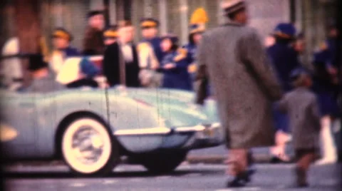 Vintage Corvette Cars in Parade Stock Footage