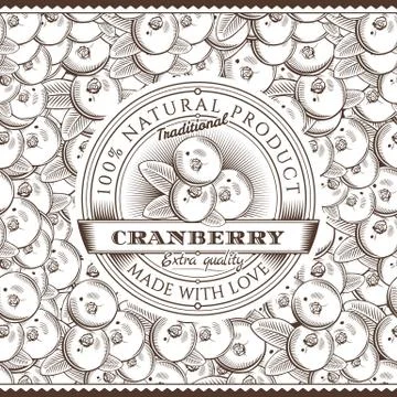 Vintage Cranberry Label On Seamless Pattern Stock Illustration