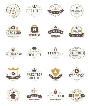 Vintage Crowns Logos Set. Vector design elements, Premium Quality Labels Stock Illustration