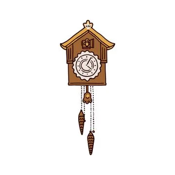 Vintage cuckoo clock with pendulum icon sketch vector illustration isolated. Stock Illustration