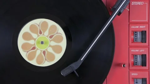 Vintage cute orange record player Stock Footage 236015762