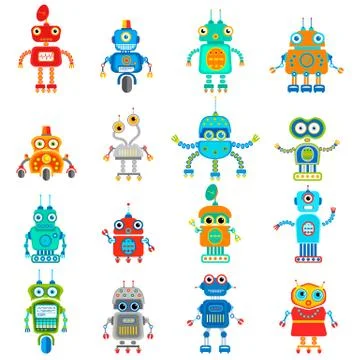 Vintage cute robots Stock Illustration