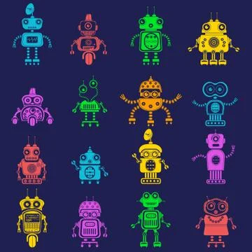 Vintage cute robots Stock Illustration