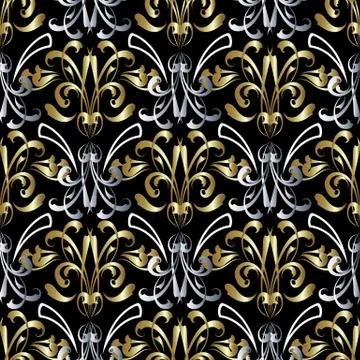 Vintage damask baroque vector seamless pattern. Floral ornate patterned backg Illustrazione stock