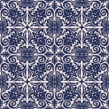 Vintage damask pattern with flowers and foliage; textile background with folk Stock Illustration