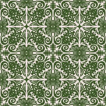 Vintage damask pattern with flowers and foliage; textile background with folk Stockillustratie