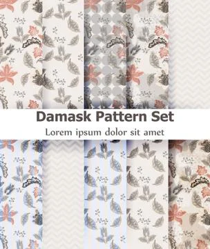 Vintage damask pattern set Vector. Old 30s style decoration textures Stockillustratie
