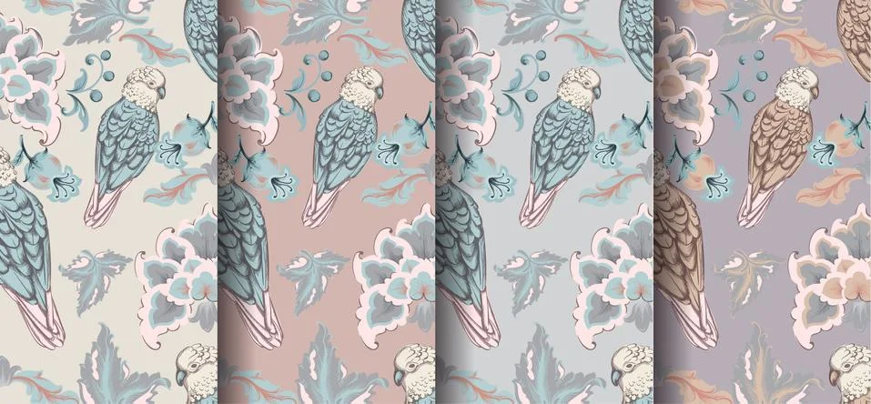 Vintage damask pattern set Vector. Old 30s style decoration textures Stock Illustration