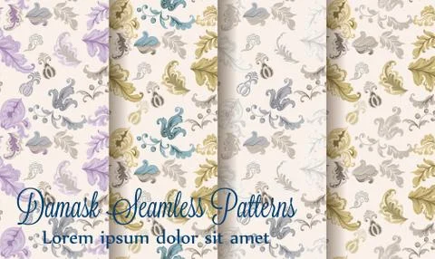 Vintage damask patterns set collection Vector. Old 30s style decoration textu Illustrazione stock