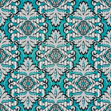 Vintage damask seamless pattern. Light blue floral background. B 스톡 일러스트