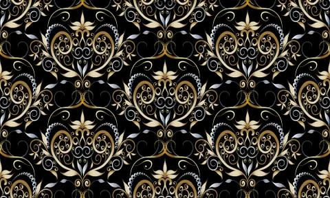 Vintage damask seamless pattern. Vector black floral background Stockillustratie