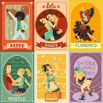 Vintage Dance Flat Icons Composition  Poster Illustrazione stock