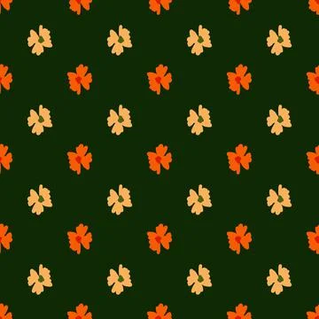 Vintage dark tones seamless pattern with orange bright flowers buds elements. Stockillustratie