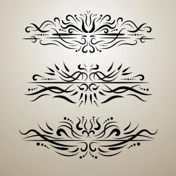 Vintage decor elements vector set. Wicker lines dividers. Floral calligraphic Stock Illustration