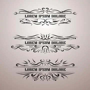 Vintage decor elements vector set. Wicker lines calligraphic elegant ornament Stock Illustration