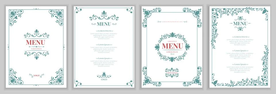 Vintage decoration menu, border frames. Design for italian or french dinner, Stock Illustration