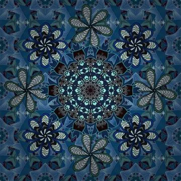 Vintage decorative element on a black, neutral and blue colors. Vector pattern f Ilustração Stock