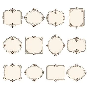 Vintage Decorative Frame Icon Set Flat Vector Collection Stock Illustration