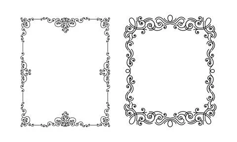 Vintage decorative frames set. Black ink borders of rectangular shape vector 스톡 일러스트