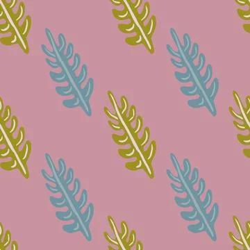 Vintage decorative seamless pattern with blue and green colored leaf branches Stock Illustration