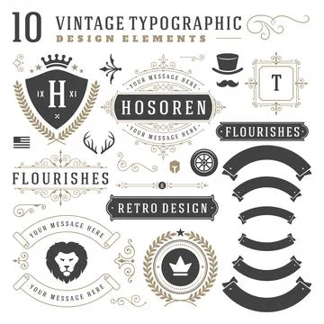 Vintage Design Elements. Arrows, Retro Typography, Labels, Ribbons, Logos s.. Stock Illustration