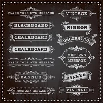 Vintage design elements - banners, frames and ribbons, chalkboard style vecto 库存插图