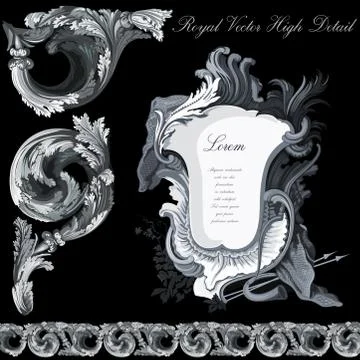 Vintage design elements collection.  extremely high detail floral ornament. Stock Illustration
