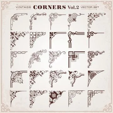 Vintage design elements corners and borders Stock Illustration