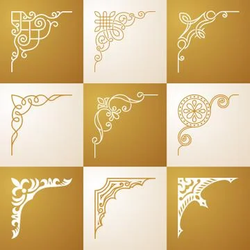 Vintage design elements Corners vector set Stock Illustration