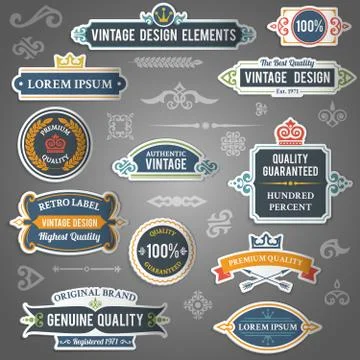 Vintage design elements stickers 库存插图