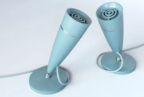 Vintage Desk Microphones 3D Render for Podcast Branding &amp; Marketing. Stock Illustration
