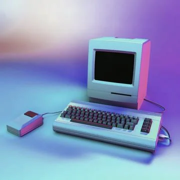 Vintage Desktop Computer in Neon Lightning. Illustrazione stock