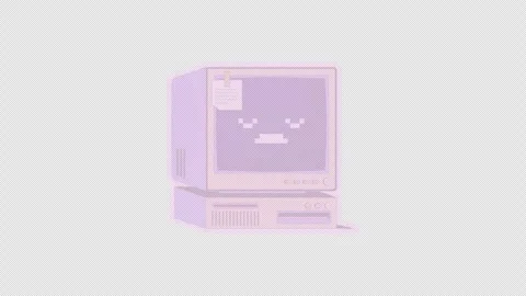 Vintage desktop computer with sleep screen digital sticker animation 스톡 동영상 332231546