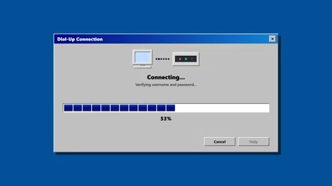 Vintage dial-up internet connection progress bar on retro desktop. 4K Video stock 346686805