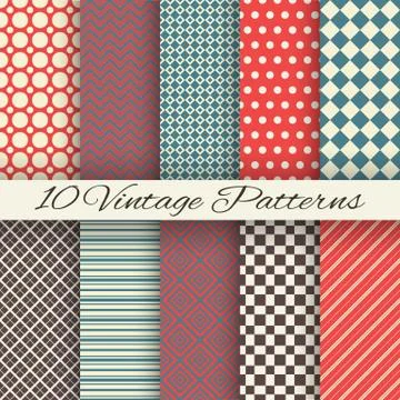Vintage different vector seamless patterns (tiling) Illustrazione stock