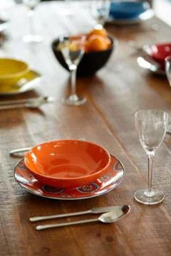 Vintage dining table. Small depth of field Stock Photos