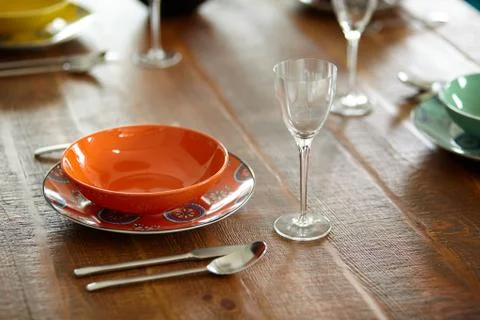 Vintage dining table. Small depth of field Stock Photos