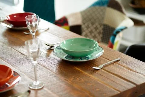 Vintage dining table. Small depth of field Stock Photos