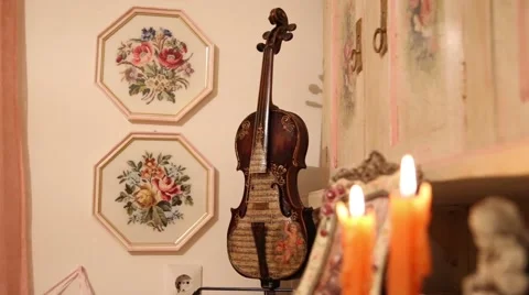 Vintage display with old violin Stock Footage 47747646